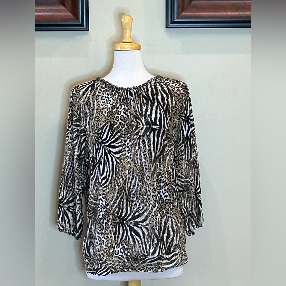 City Girl Nancy Bolen | Size Large Animal Print Women's Top